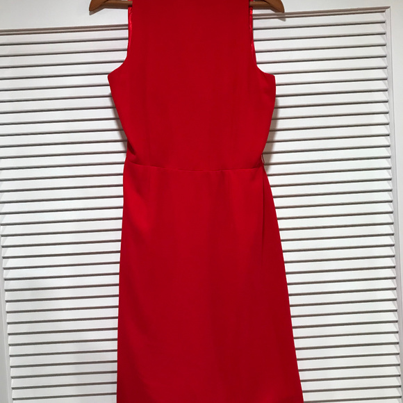 Red V-Neck Pleat Detail Chiffon Dress - Picture 3 of 12